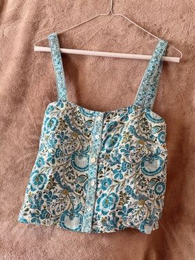 Rachel Zoe Teal and Cream Floral top